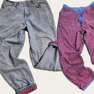 Cabela’s‎ plaid flannel lined denim jeans women’s 100% cotton relaxed loose fit